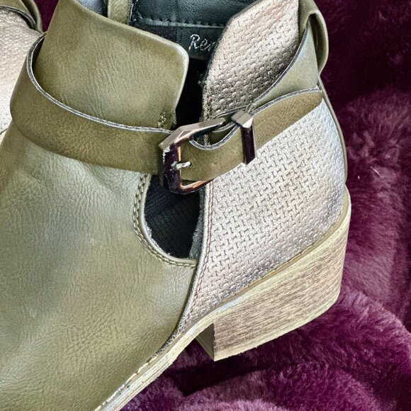 Reneeze Womens Olive Green Ankle Strap Buckle Side Zip Booties 10 medium - Picture 3 of 7